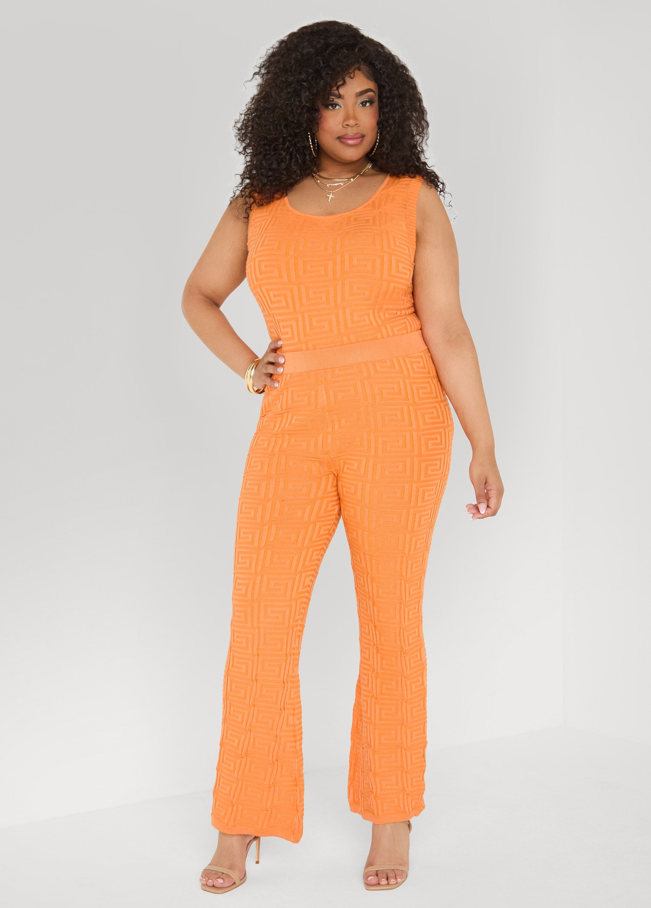 Jacquard Knit Flared Pants POWDER BLUE | Ashley Stewart