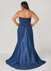 Strapless Denim Paneled Maxi Dress Indigo | Ashley Stewart