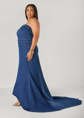 Strapless Denim Paneled Maxi Dress Indigo | Ashley Stewart
