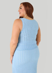 Checked Textured Knit Tank POWDER BLUE | Ashley Stewart