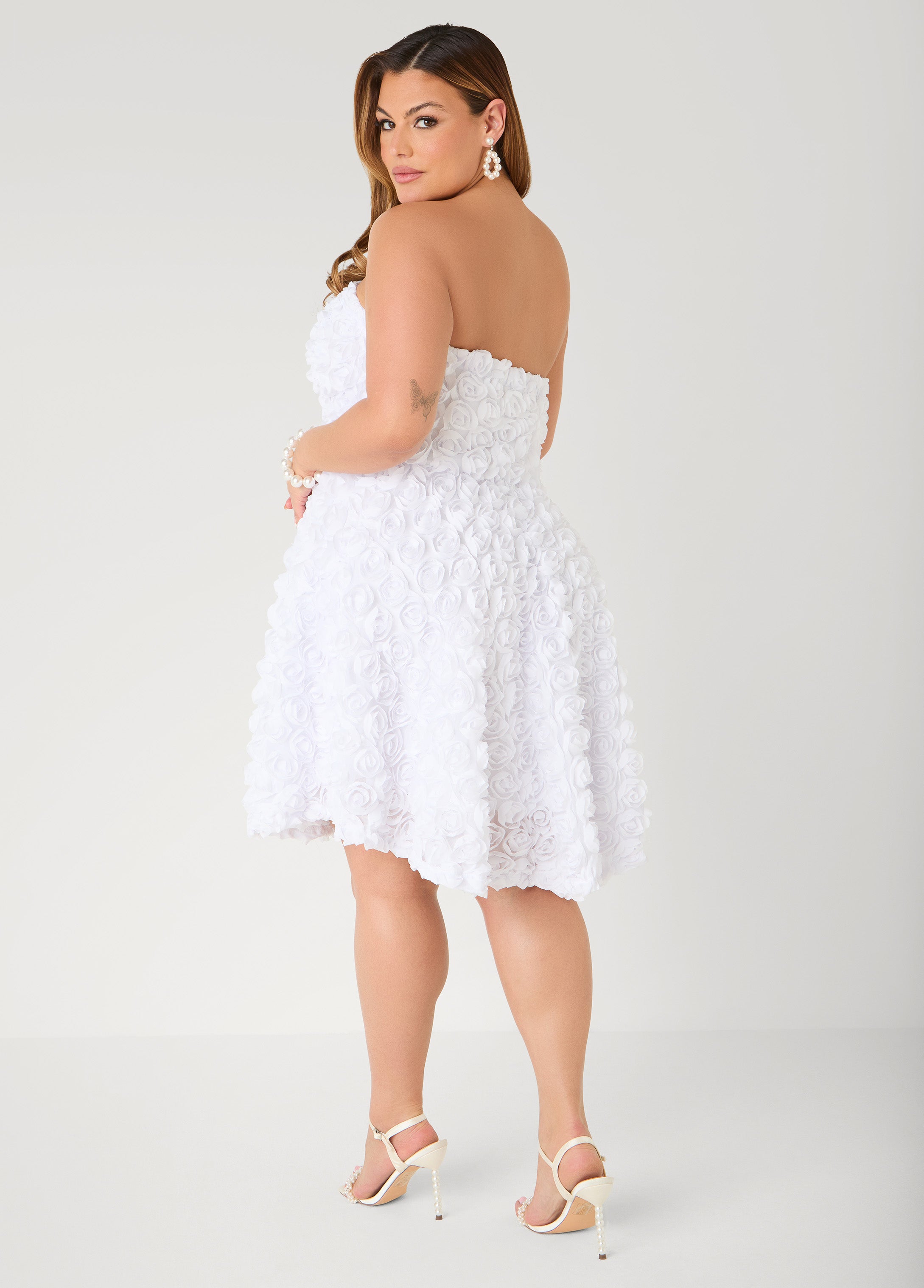 Strapless Rosette A Line Dress Yellow | Ashley Stewart