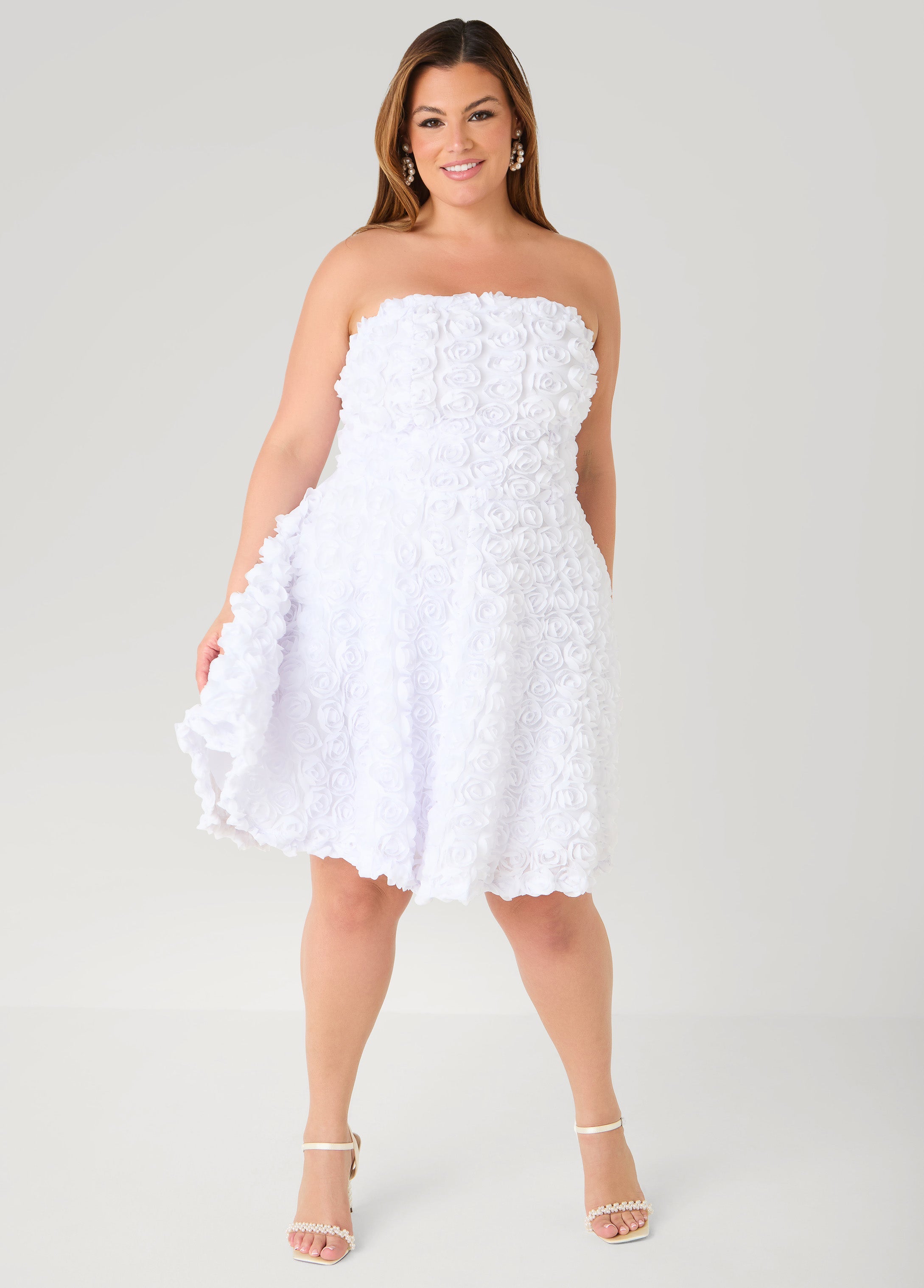Strapless Rosette A Line Dress Yellow | Ashley Stewart