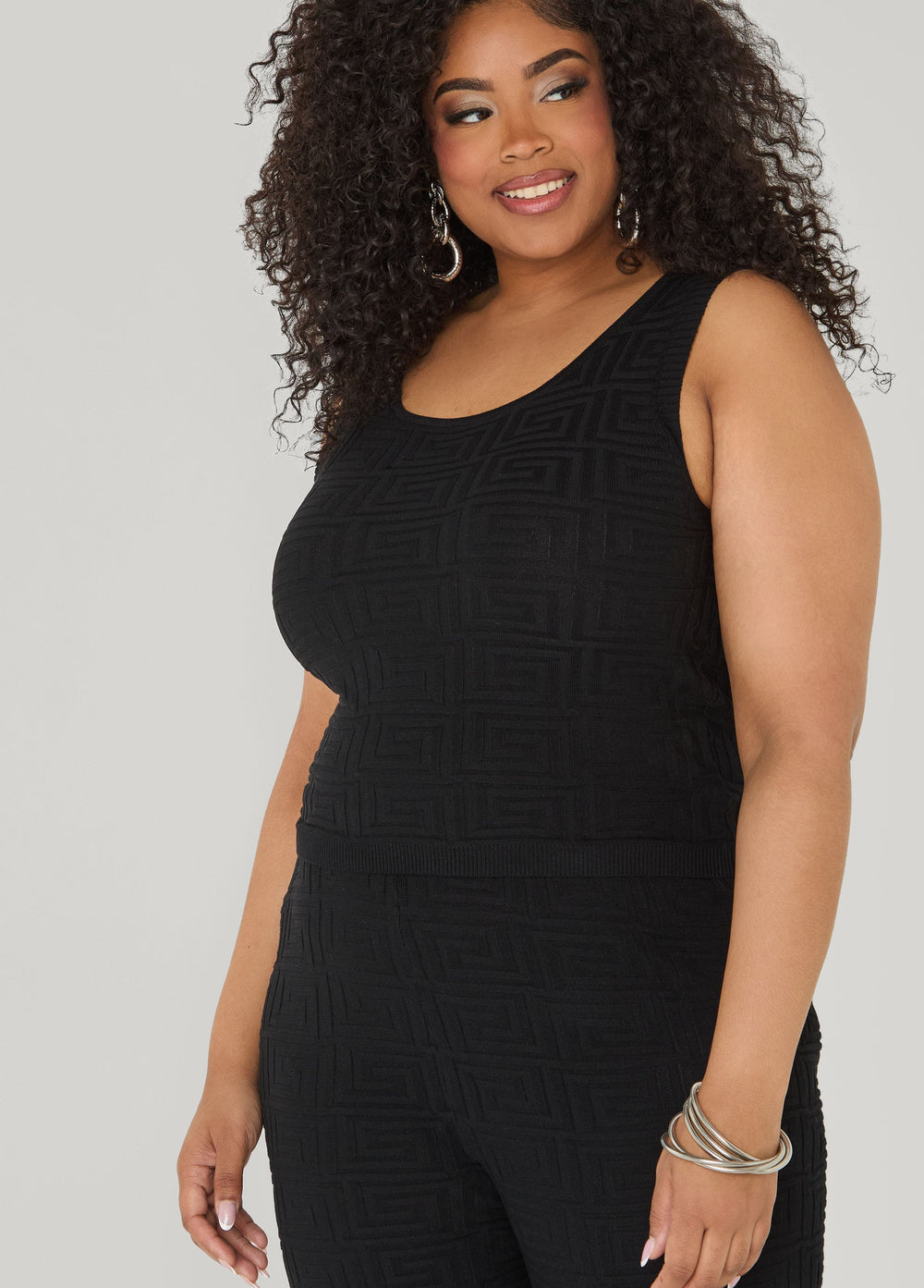 Jacquard Knit Tank POWDER BLUE | Ashley Stewart