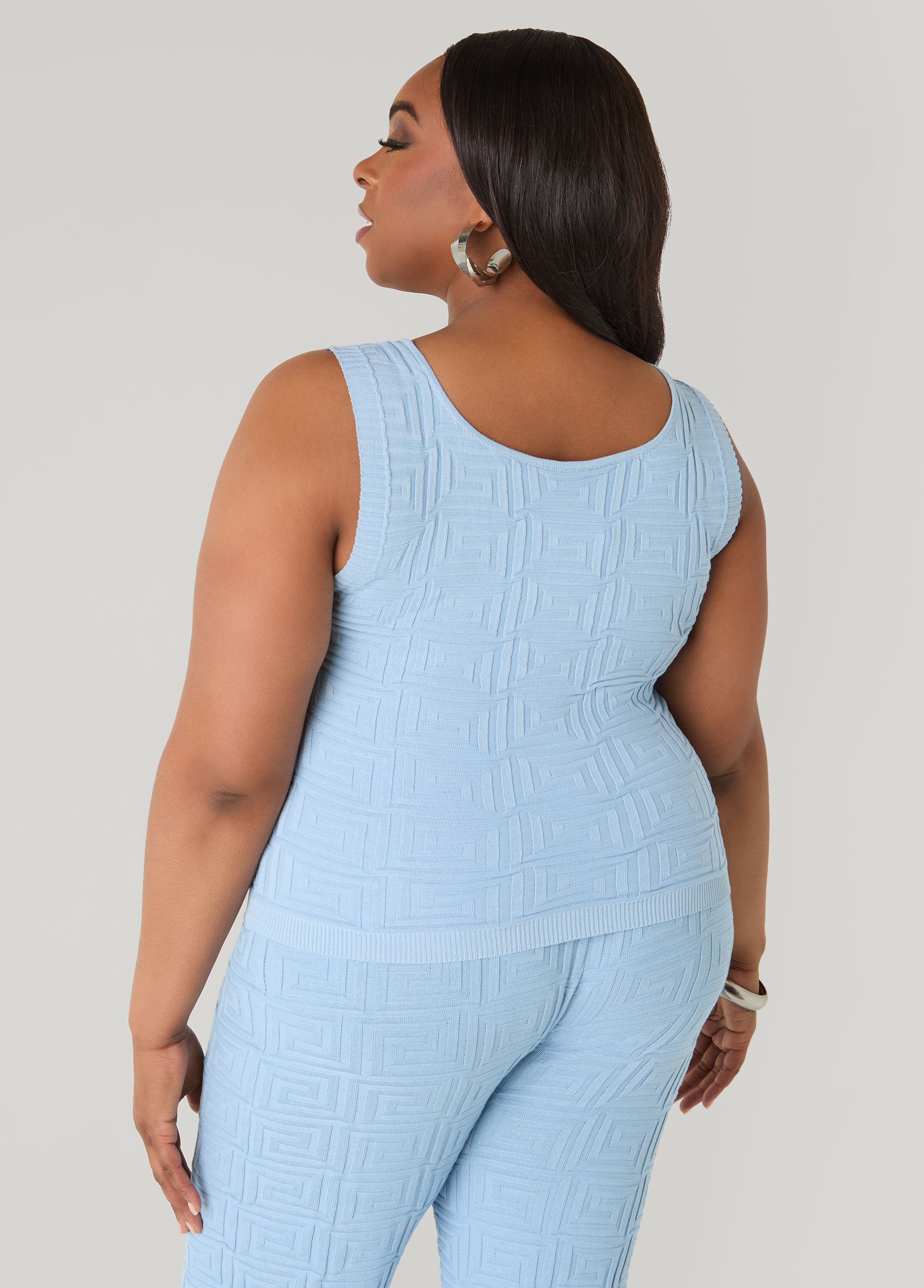 Jacquard Knit Tank POWDER BLUE | Ashley Stewart