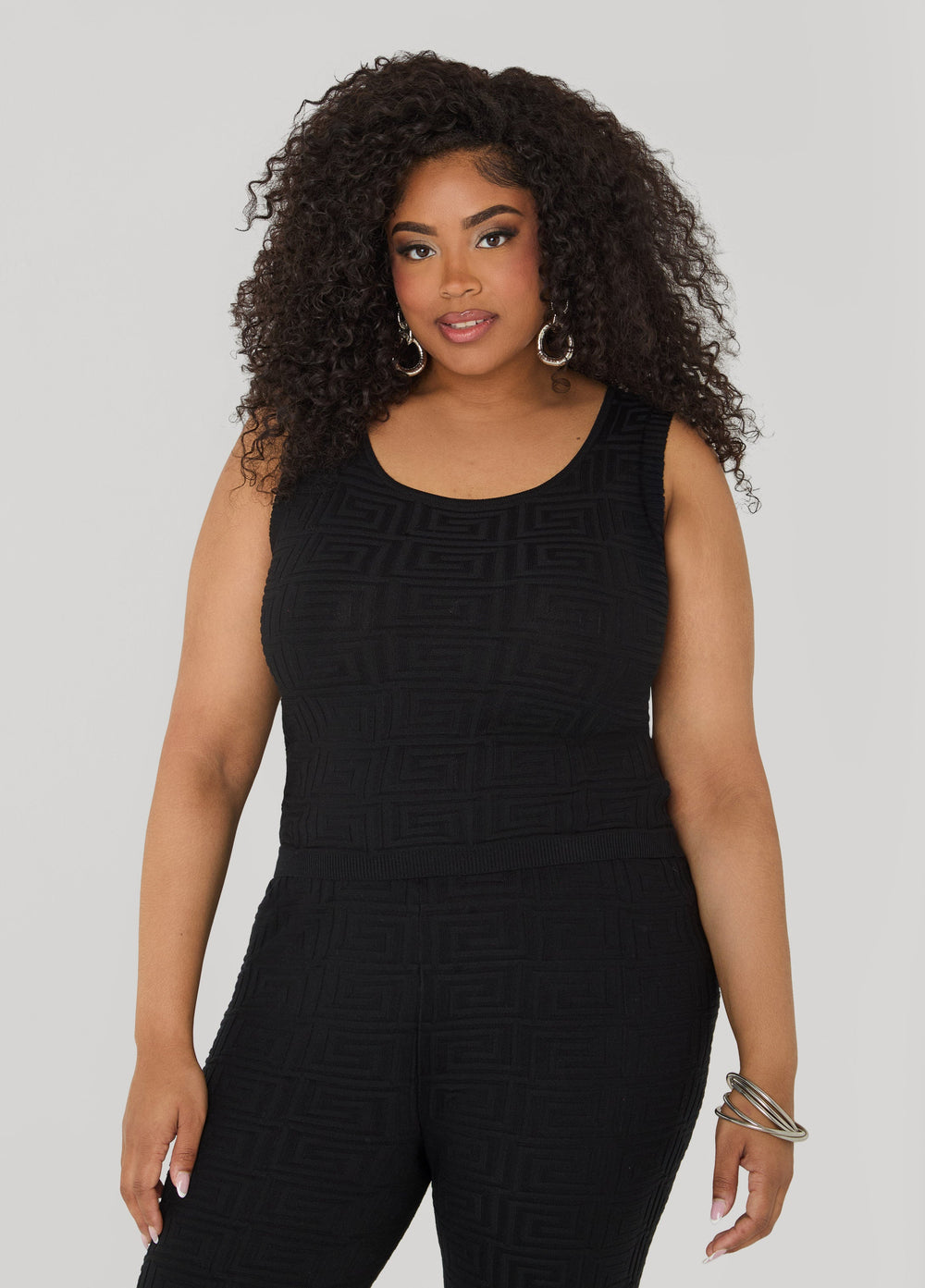 Jacquard Knit Tank POWDER BLUE | Ashley Stewart