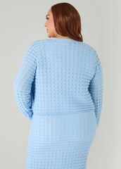 Checked Textured Knit Cardigan POWDER BLUE | Ashley Stewart