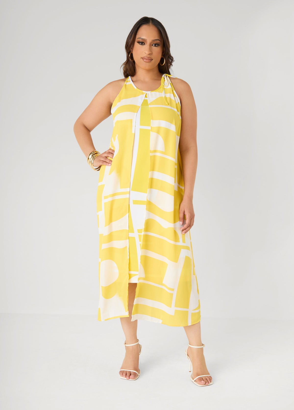 Cape Effect Abstract Midaxi Dress Primrose Yellow | Ashley Stewart