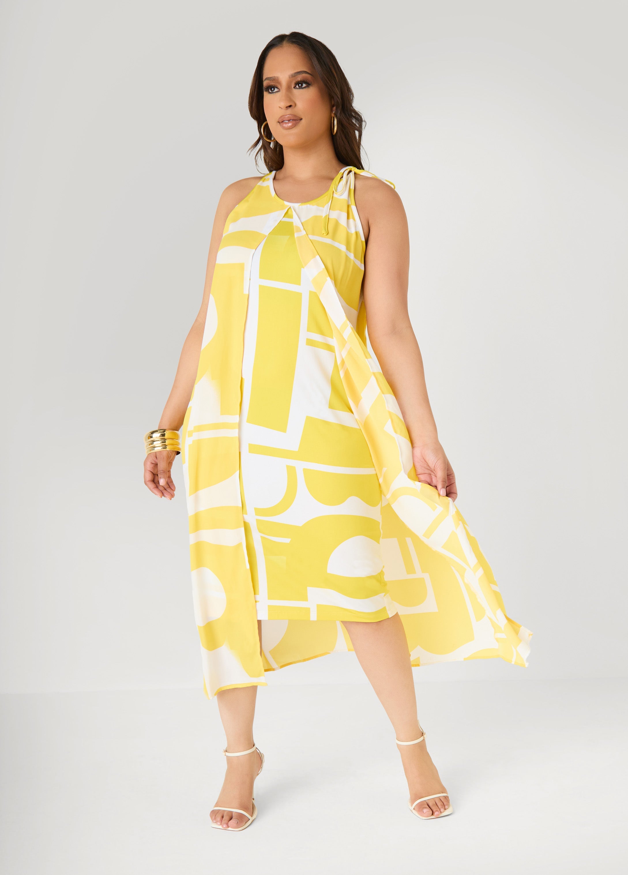 Cape Effect Abstract Midaxi Dress Primrose Yellow | Ashley Stewart