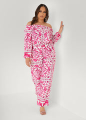 Off The Shoulder Floral Jumpsuit Fandango Pink | Ashley Stewart