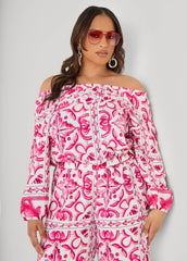 Off The Shoulder Floral Jumpsuit Fandango Pink | Ashley Stewart