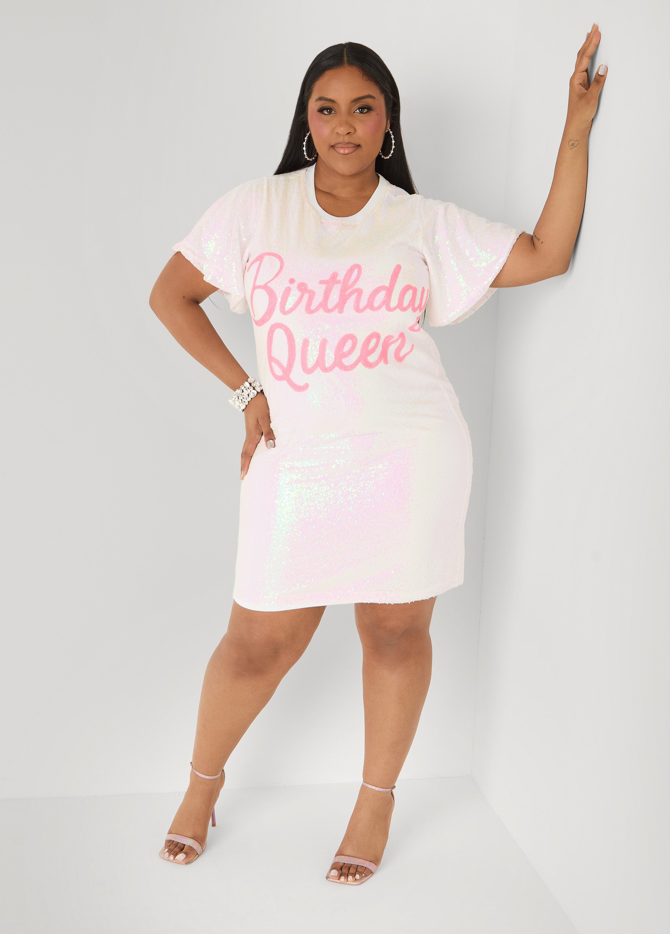 Birthday Queen Sequin Dress White | Ashley Stewart