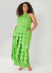 Fringed Cutout Jumpsuit Green | Ashley Stewart