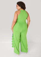 Fringed Cutout Jumpsuit Green | Ashley Stewart