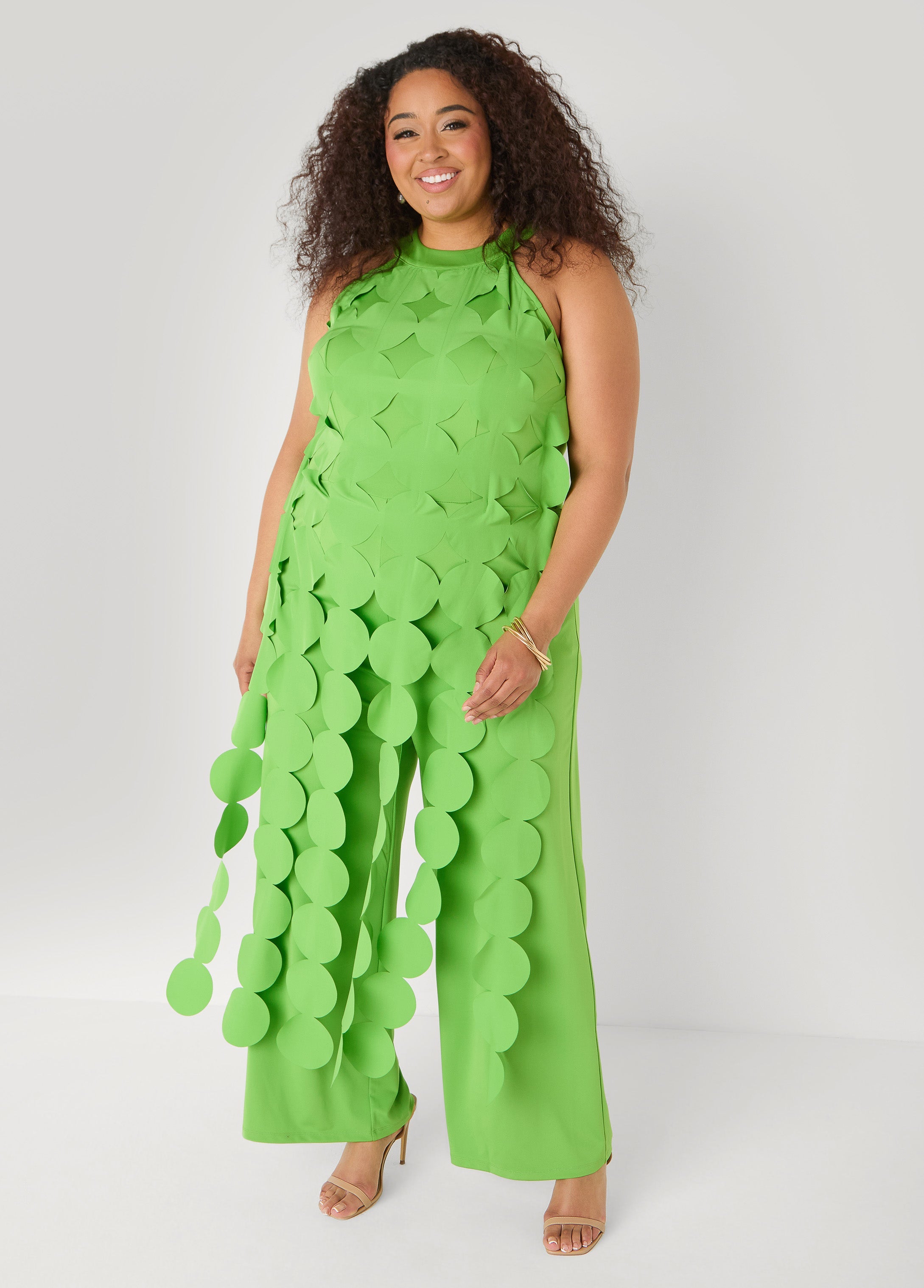 Fringed Cutout Jumpsuit Green | Ashley Stewart