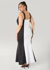 Two Tone Mermaid Maxi Dress Black White | Ashley Stewart