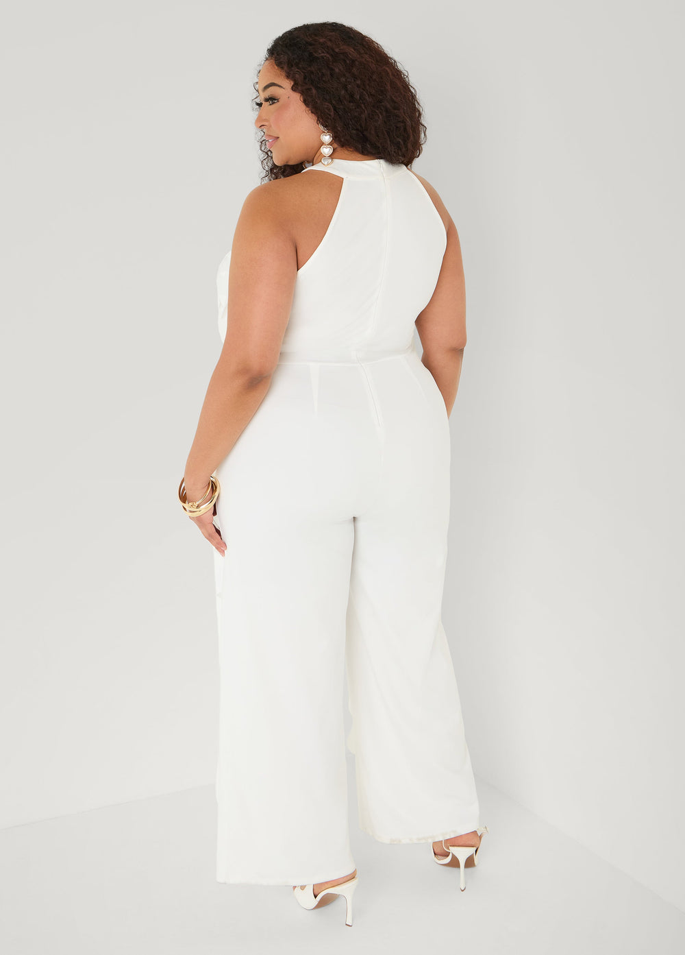 Cutout Fringed Jumpsuit White | Ashley Stewart