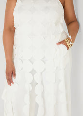 Cutout Fringed Jumpsuit White | Ashley Stewart