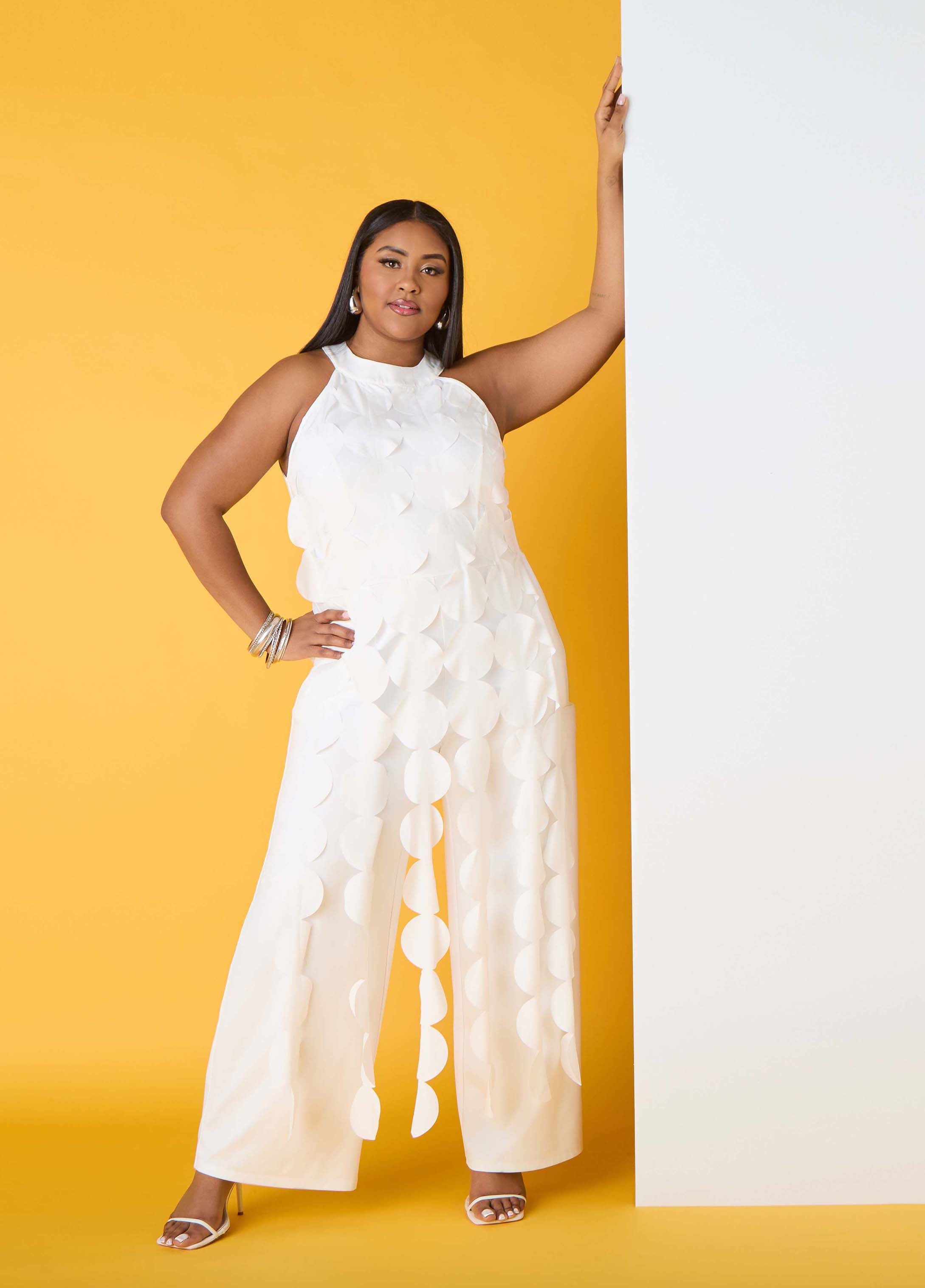 Cutout Fringed Jumpsuit White | Ashley Stewart
