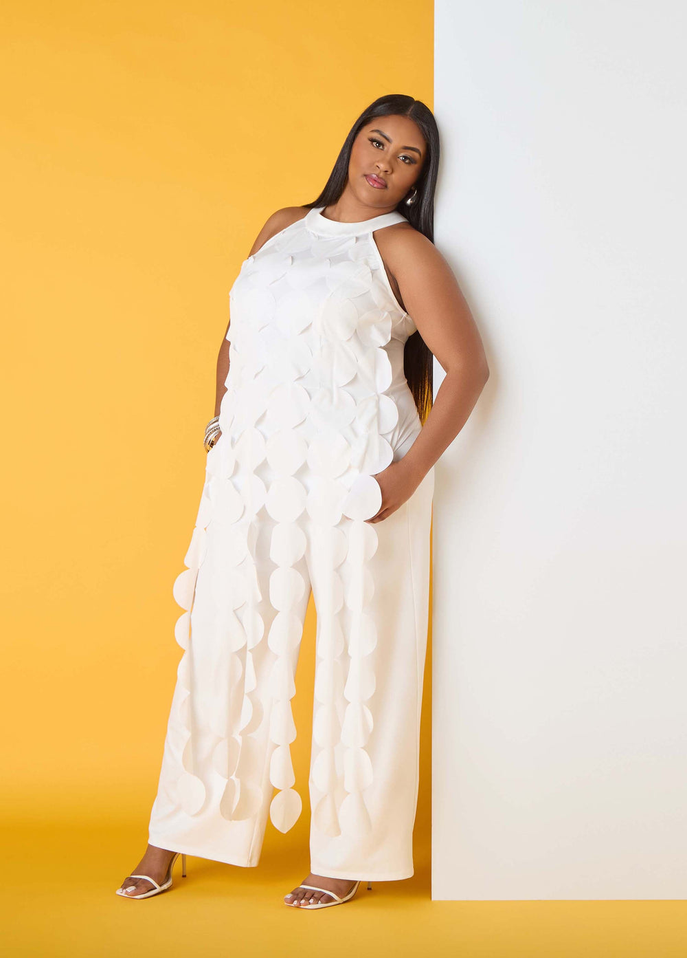 Cutout Fringed Jumpsuit White | Ashley Stewart