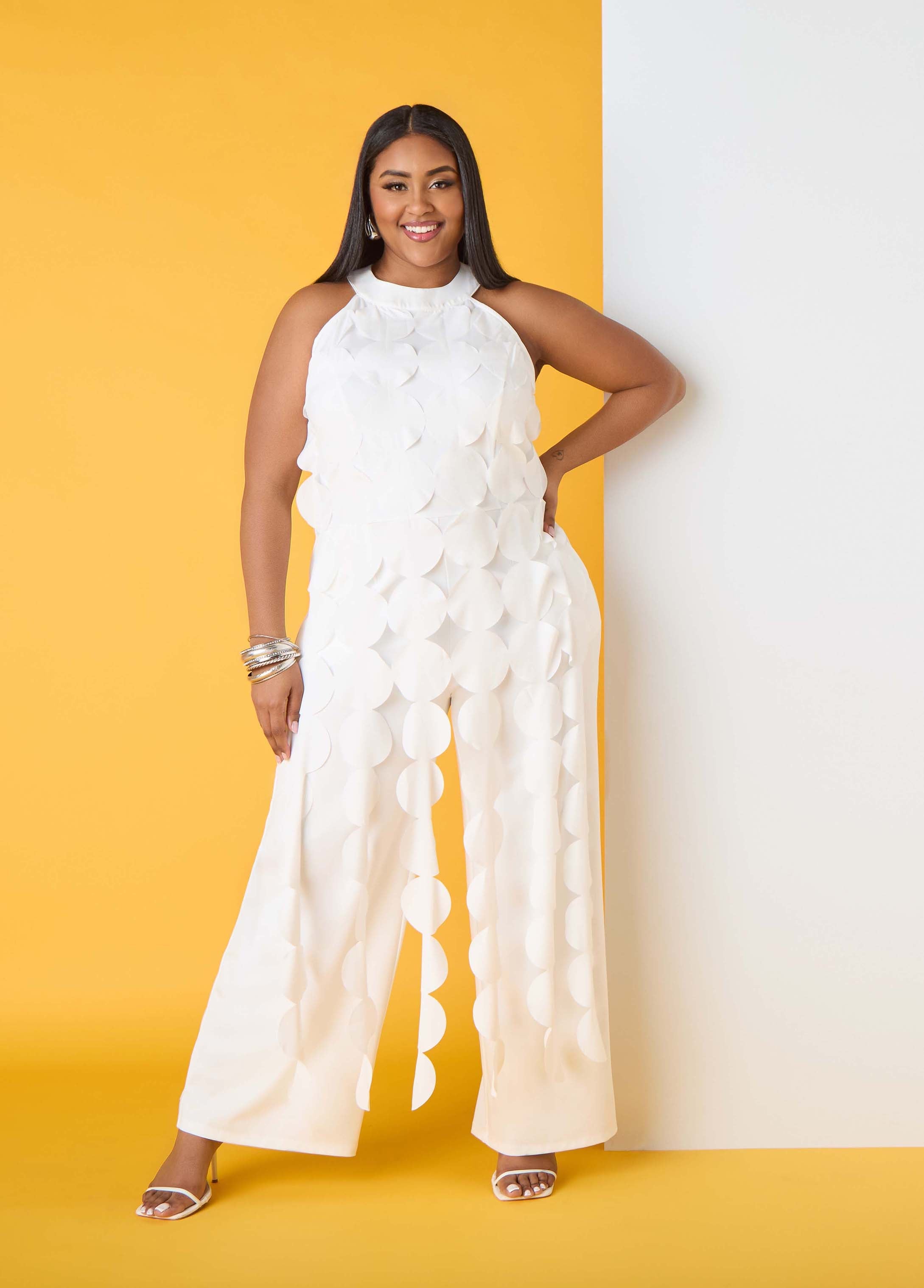 Cutout Fringed Jumpsuit White | Ashley Stewart
