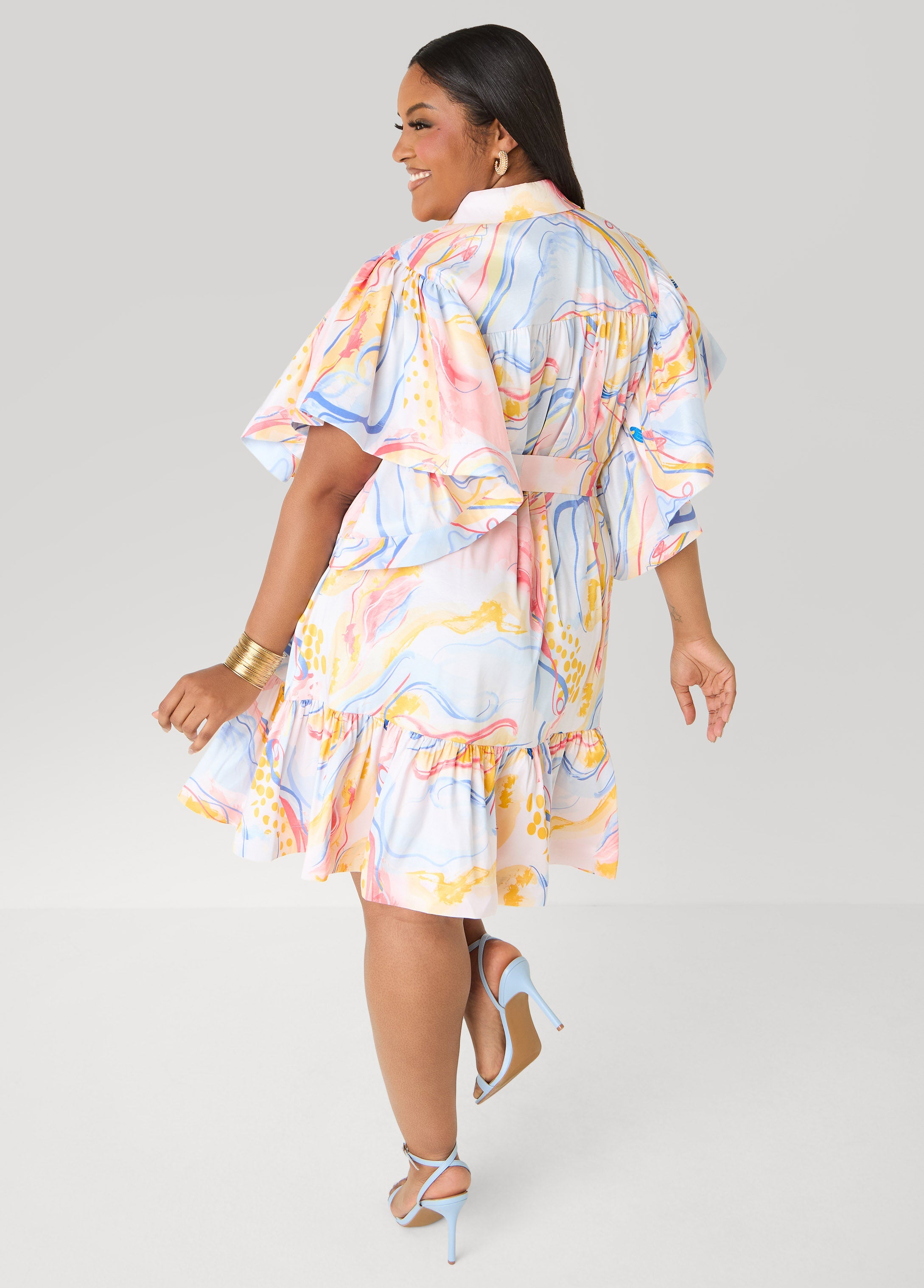 Ruffled Watercolor Dress Multi | Ashley Stewart