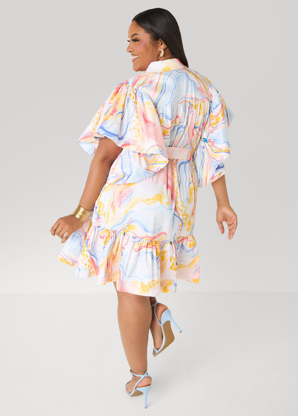 Ruffled Watercolor Dress Multi | Ashley Stewart