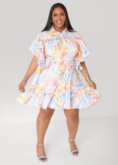 Ruffled Watercolor Dress Multi | Ashley Stewart