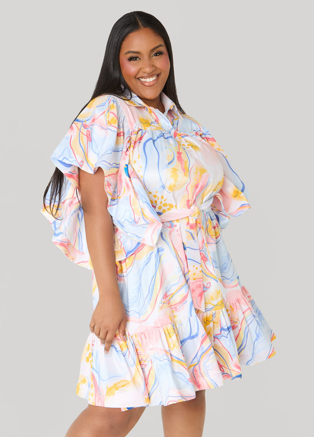 Ruffled Watercolor Dress Multi | Ashley Stewart