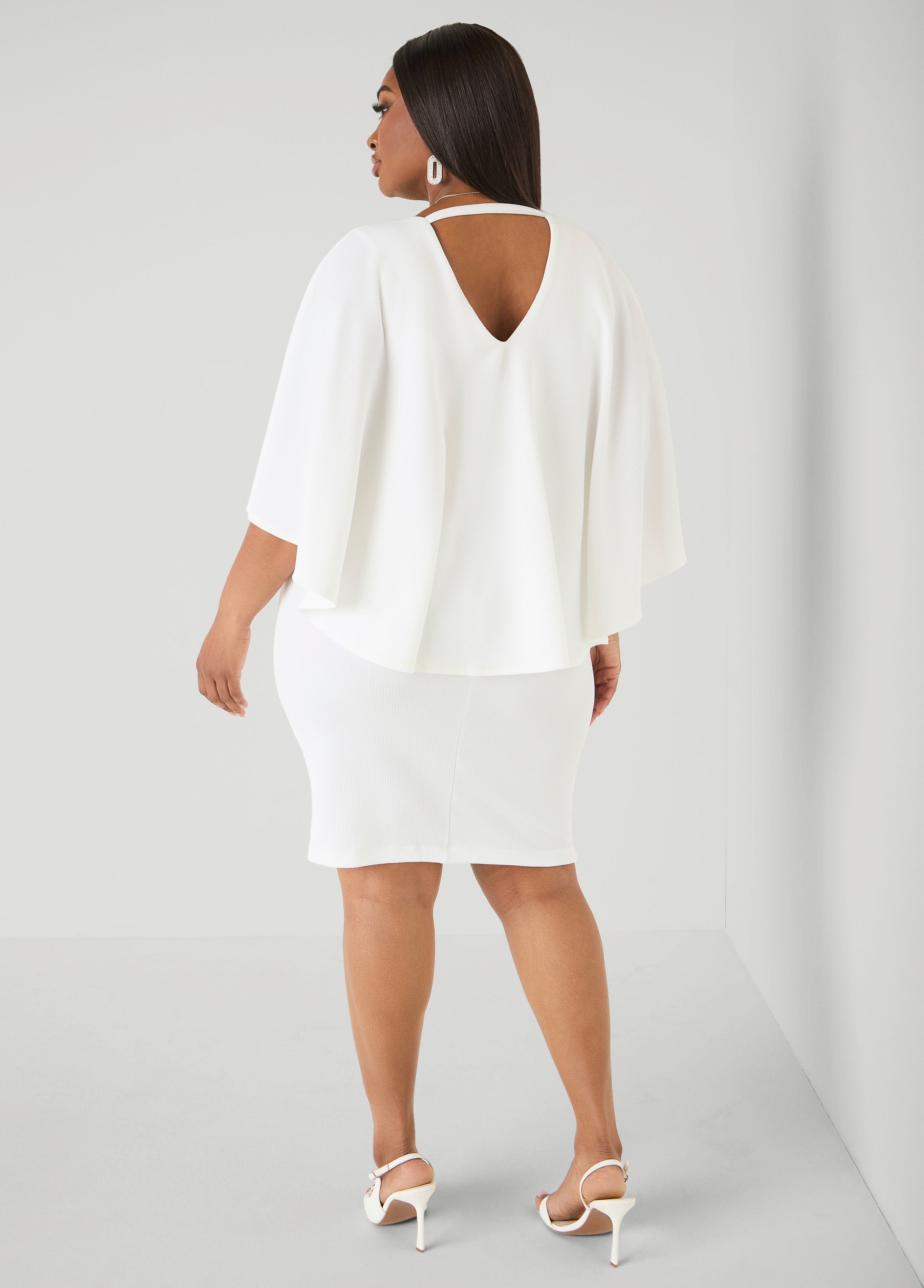 Textured Cape Sheath Dress Calypso Coral | Ashley Stewart