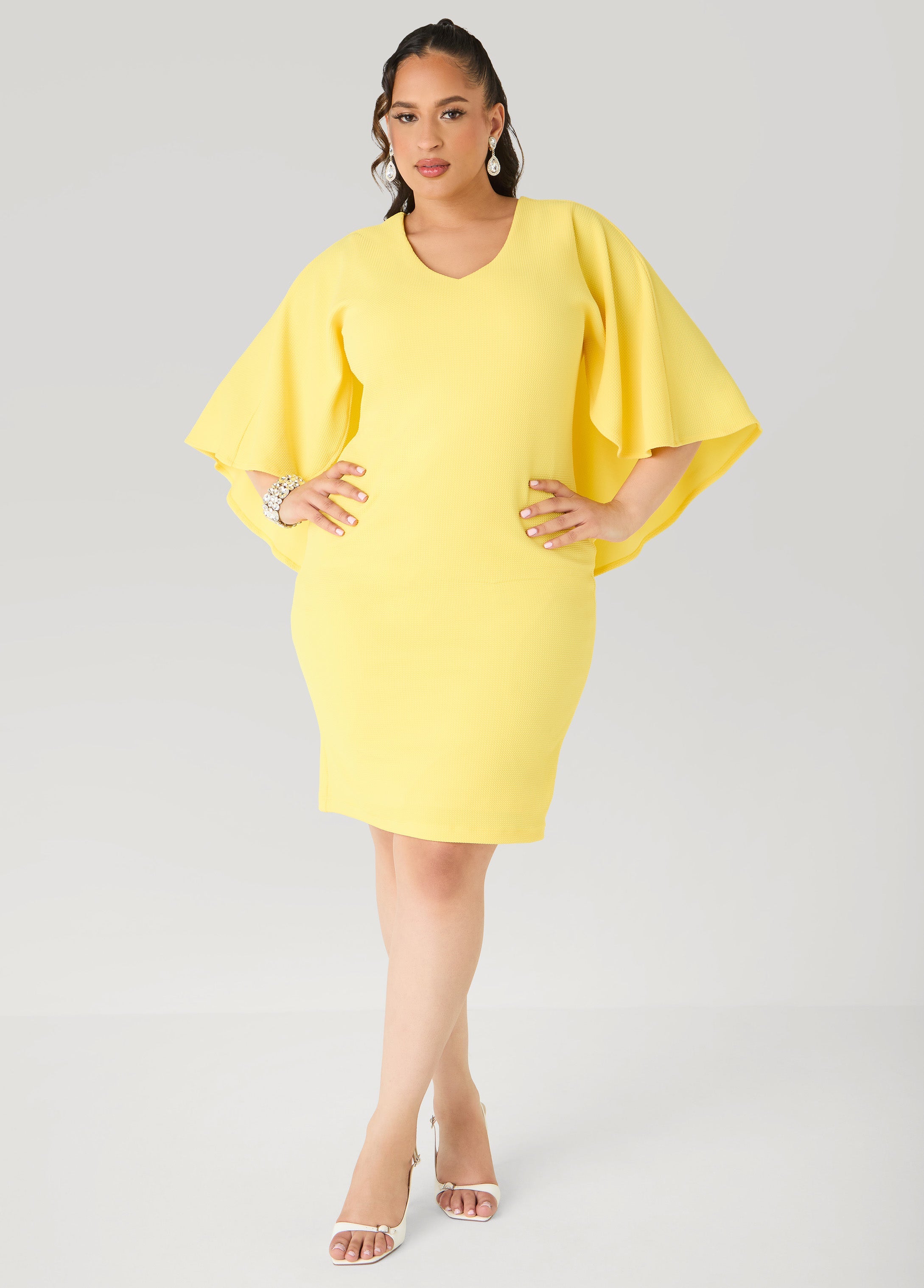 Textured Cape Sheath Dress Calypso Coral | Ashley Stewart