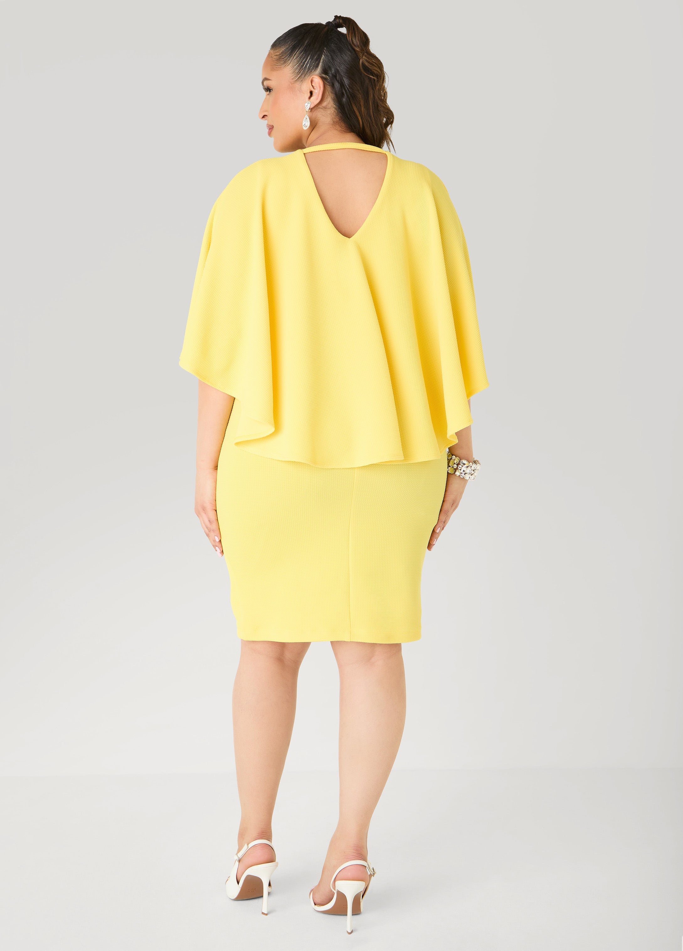 Textured Cape Sheath Dress Calypso Coral | Ashley Stewart