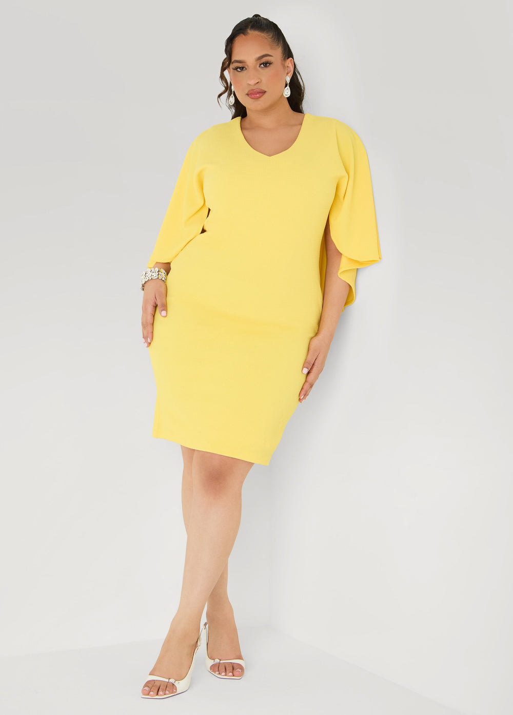 Textured Cape Sheath Dress Calypso Coral | Ashley Stewart