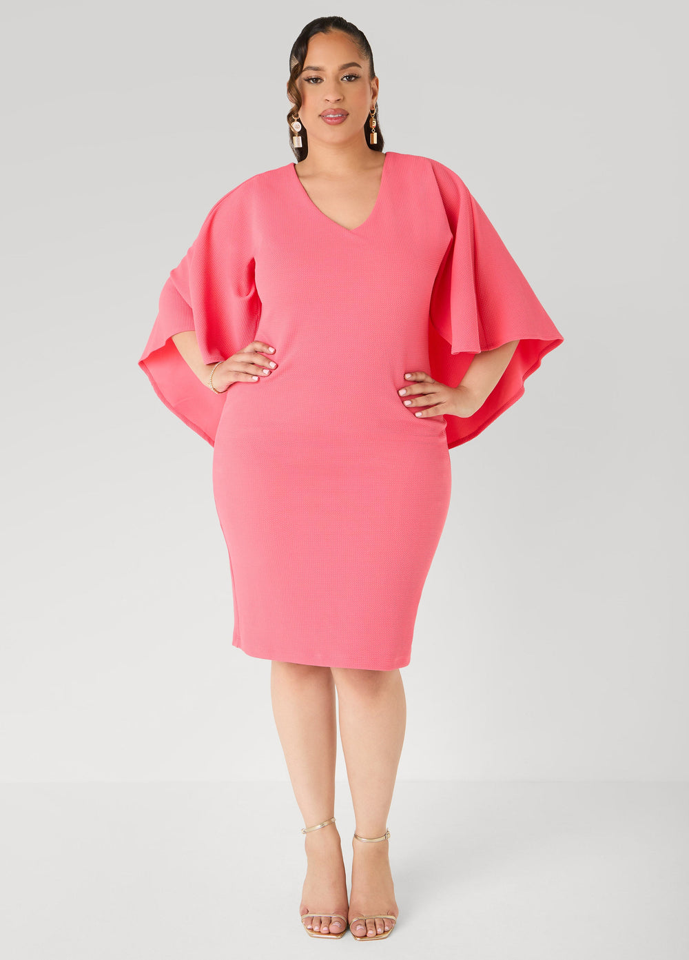 Textured Cape Sheath Dress Calypso Coral | Ashley Stewart