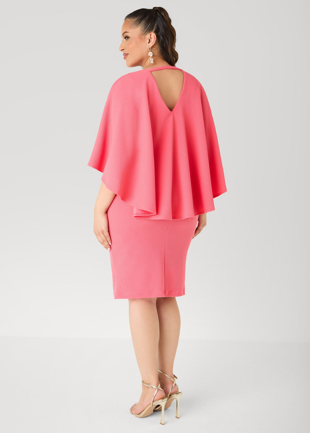 Textured Cape Sheath Dress Calypso Coral | Ashley Stewart