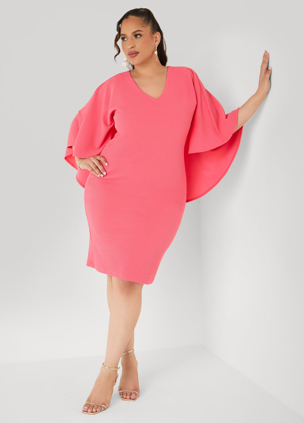 Textured Cape Sheath Dress Calypso Coral | Ashley Stewart