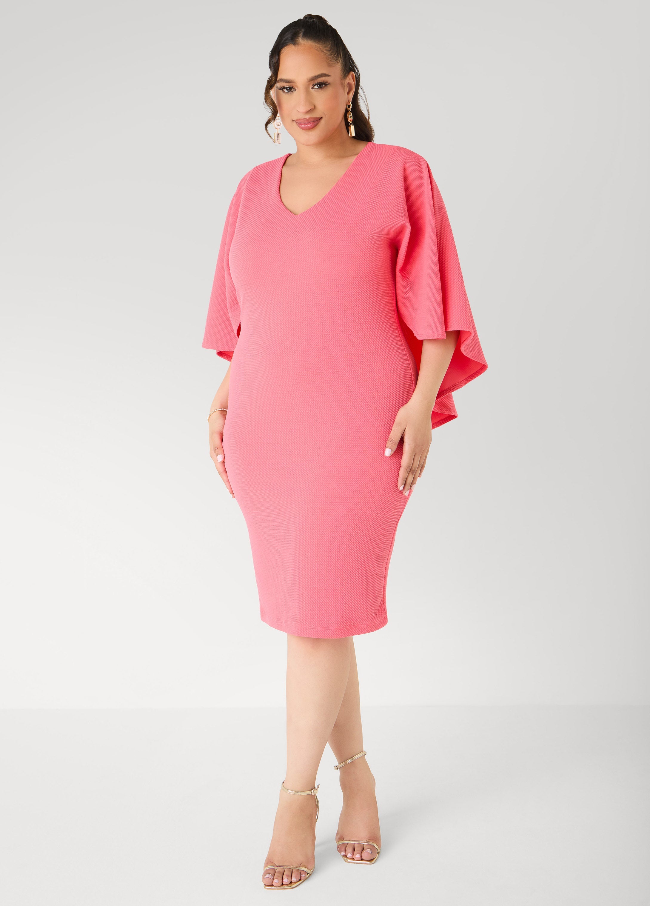 Textured Cape Sheath Dress Calypso Coral | Ashley Stewart