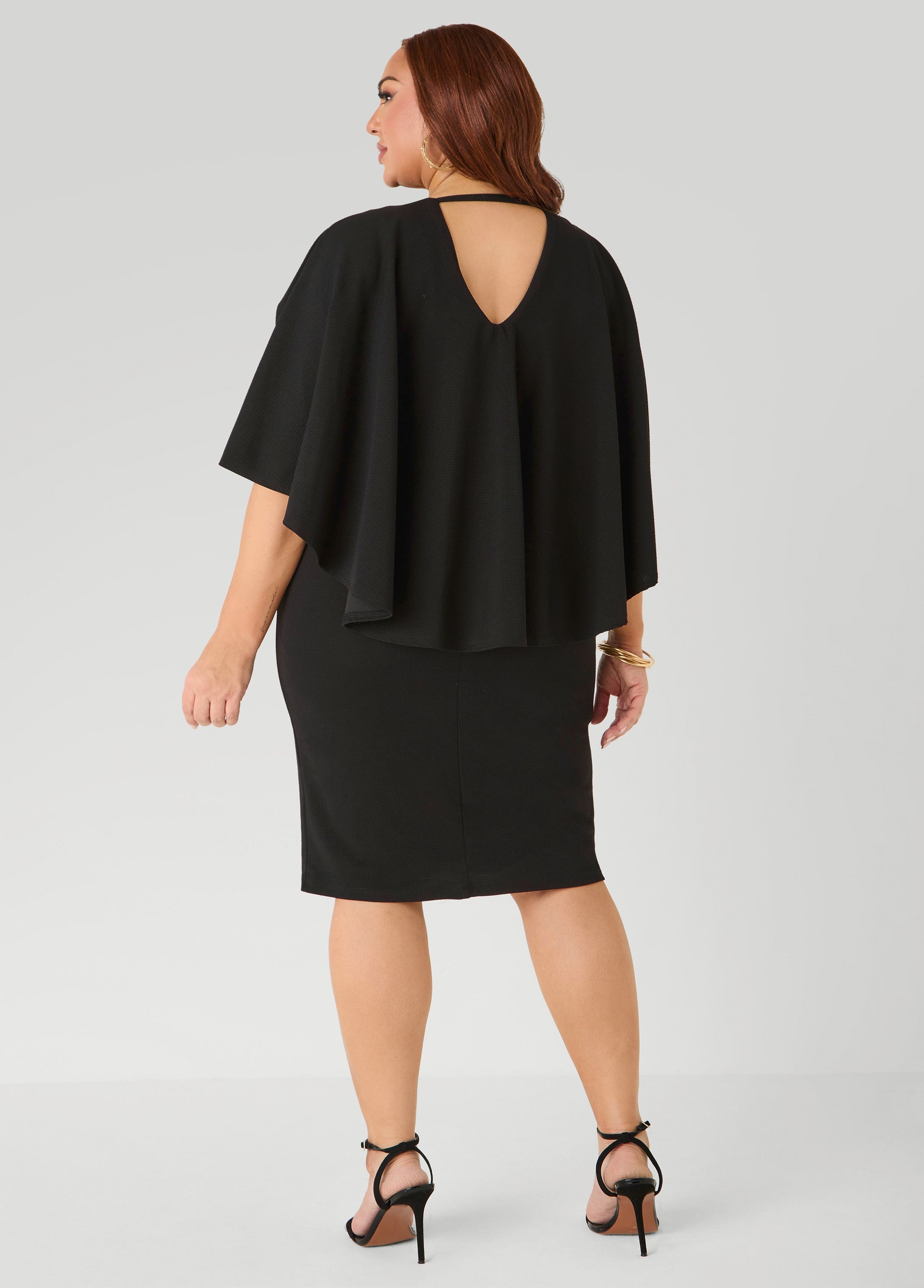 Textured Cape Sheath Dress Calypso Coral | Ashley Stewart