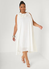 Rosette Midi Dress White | Ashley Stewart
