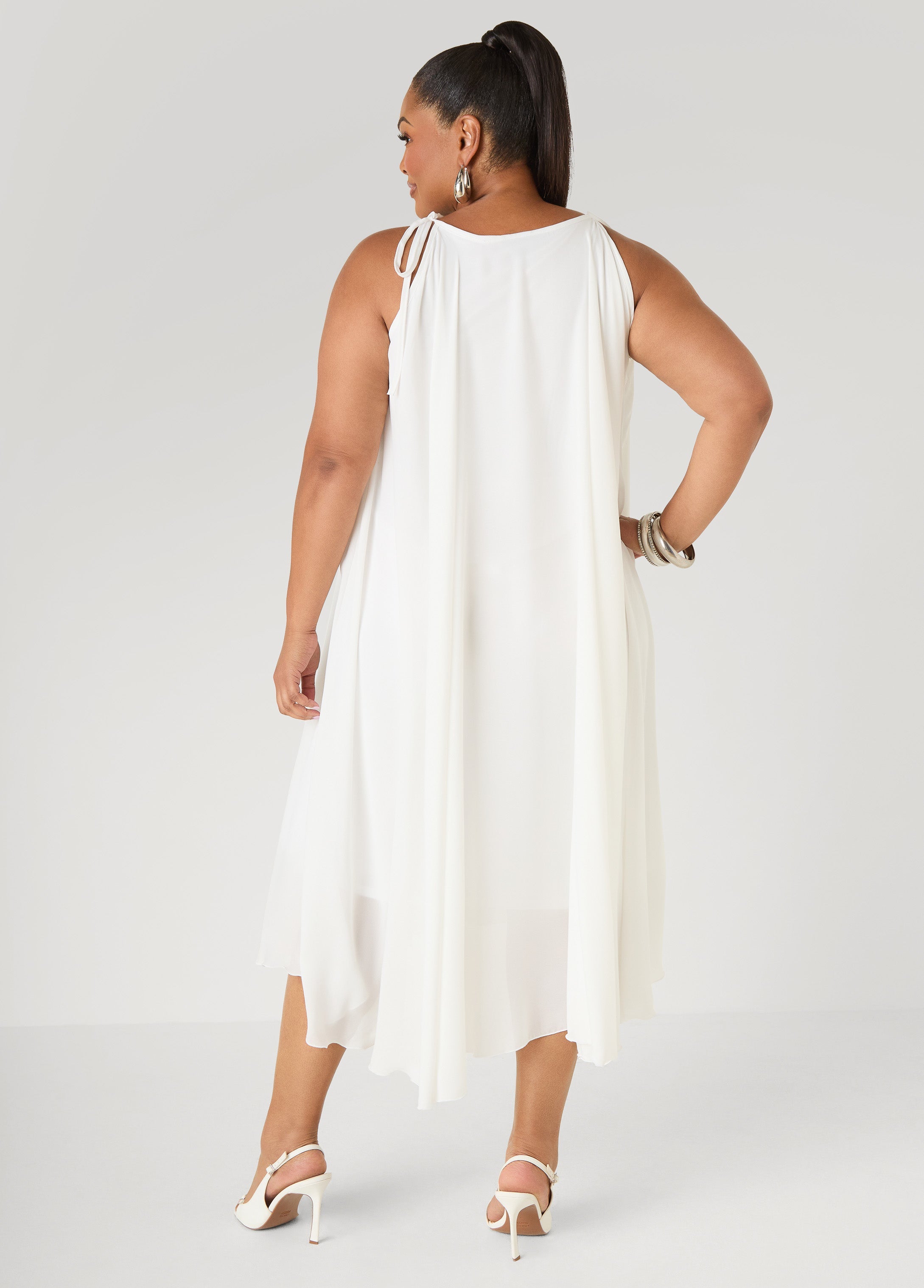 Rosette Midi Dress White | Ashley Stewart