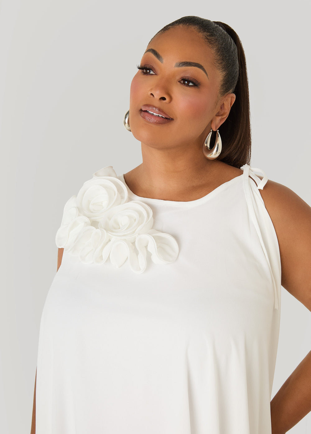 Rosette Midi Dress White | Ashley Stewart