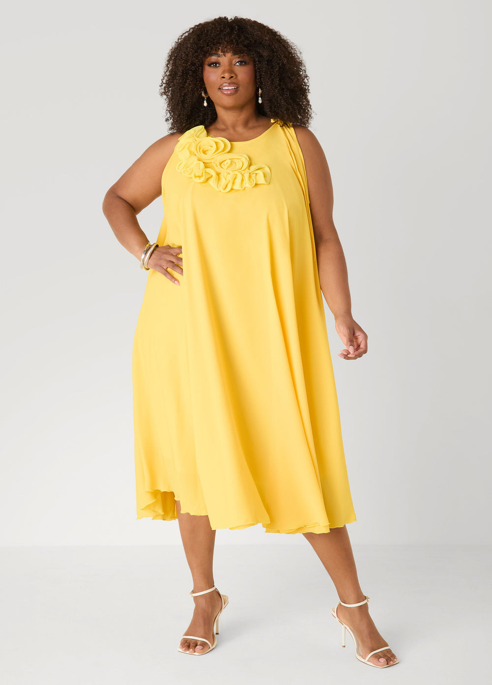 Rosette Midi Dress White | Ashley Stewart