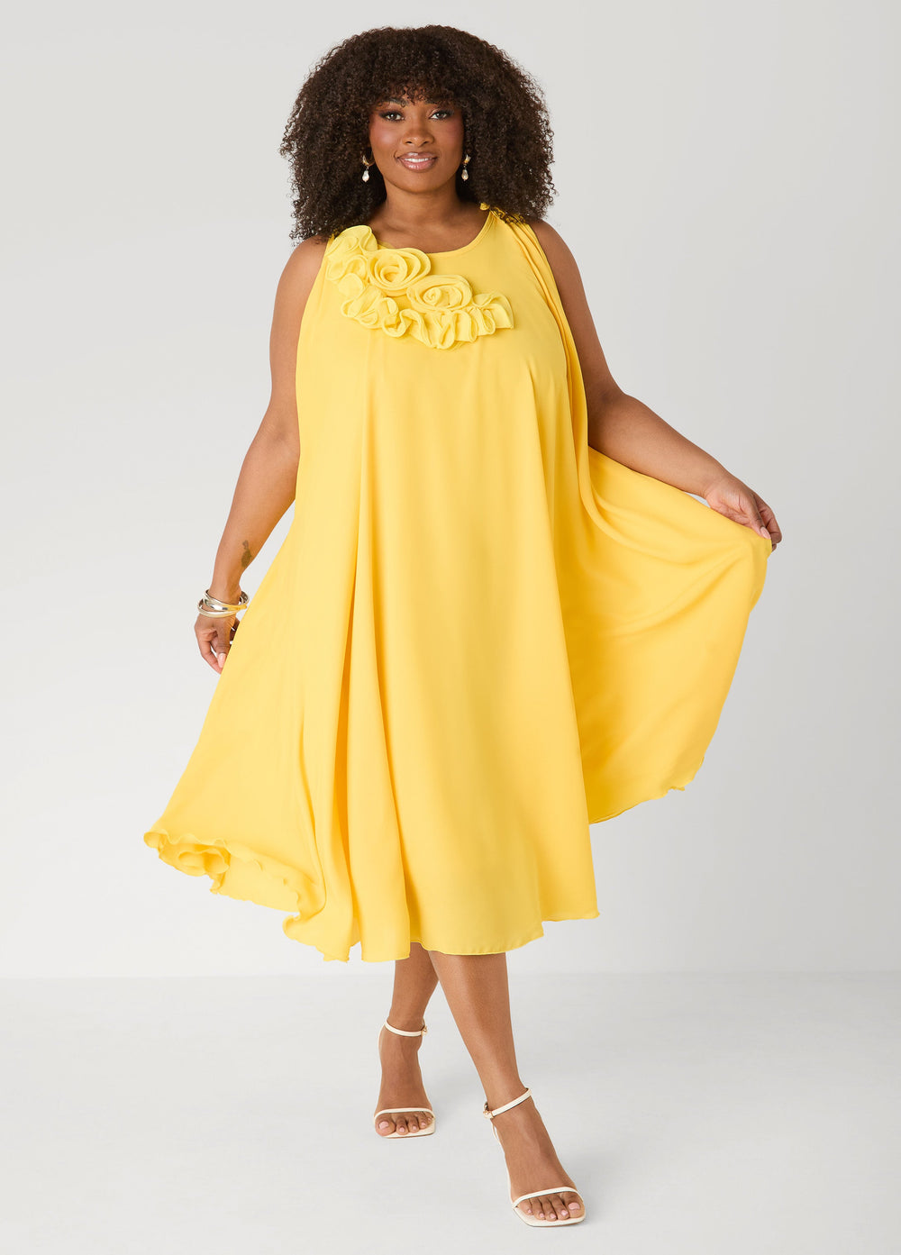 Rosette Midi Dress White | Ashley Stewart