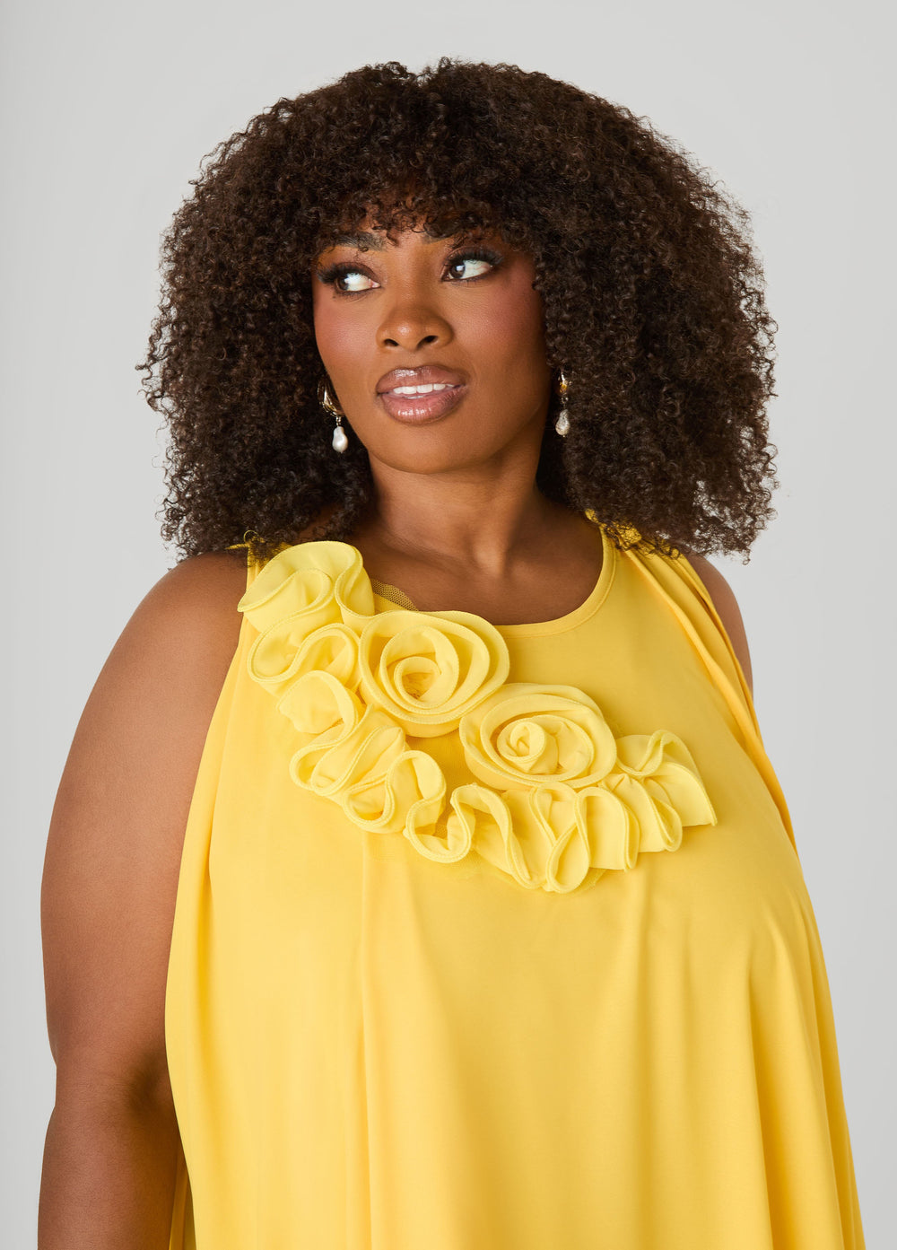 Rosette Midi Dress White | Ashley Stewart