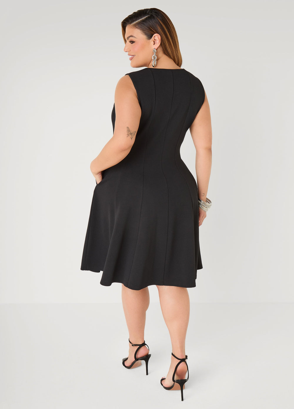 Textured Knit A Line Dress Black | Ashley Stewart
