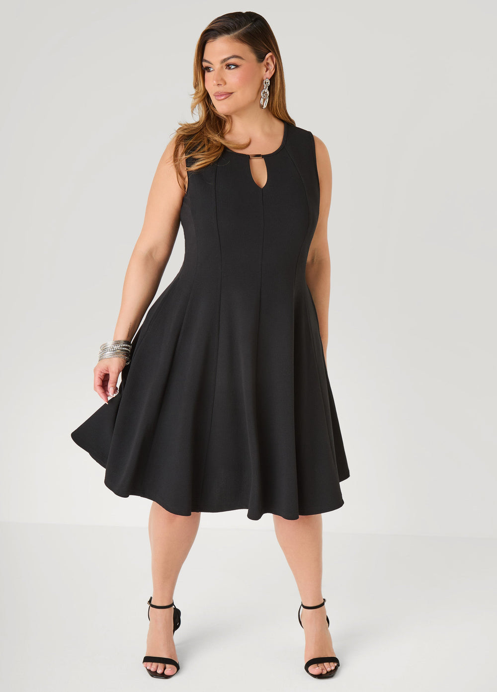 Textured Knit A Line Dress Black | Ashley Stewart