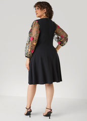 Embroidered Sleeve A Line Dress Black | Ashley Stewart