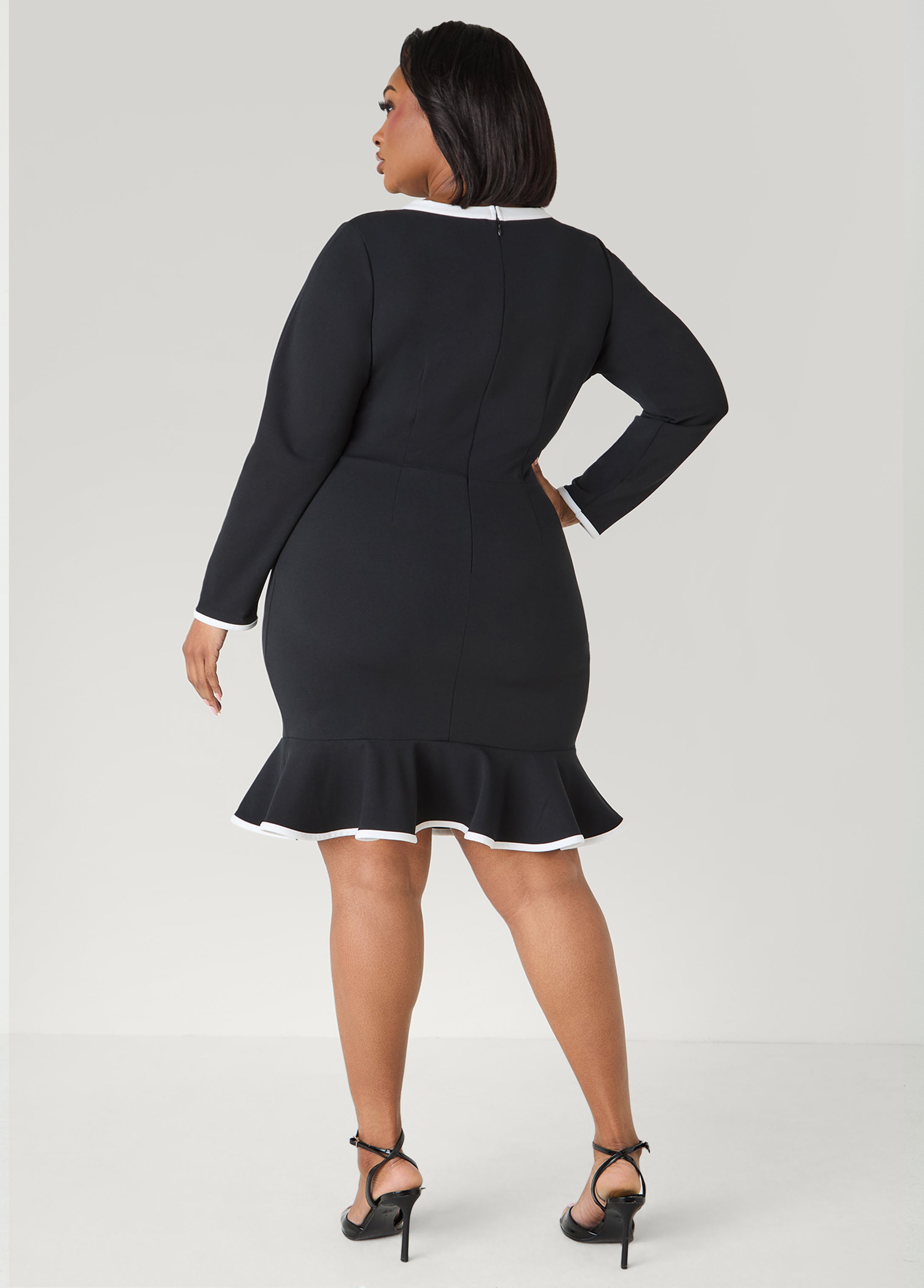 Bow Embellished Cutout Dress Black White | Ashley Stewart