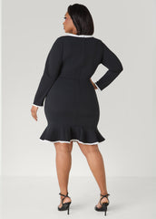 Bow Embellished Cutout Dress Black White | Ashley Stewart