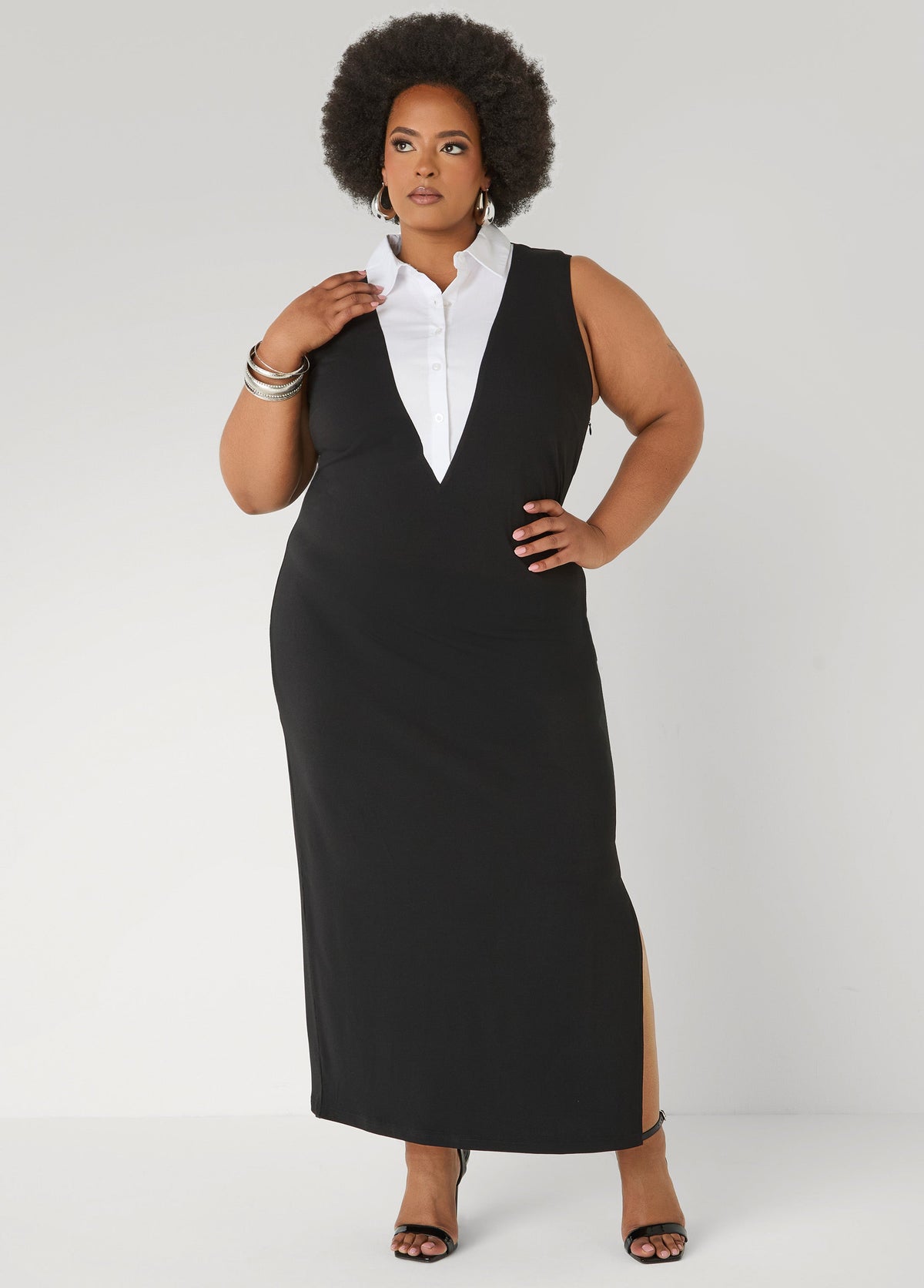 Maxi Tuxedo Dress Black White | Ashley Stewart