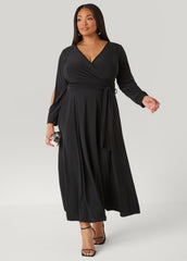 Split Sleeved A Line Maxi Dress Black | Ashley Stewart